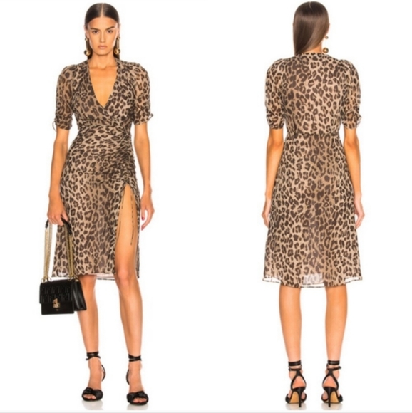 Nicholas Tea Midi Dress Leopard Print with Slit XS - Picture 1 of 8